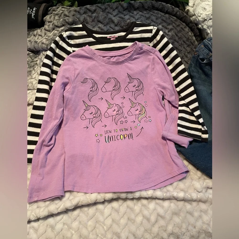 Girls 4T bundle of 3 PCS Jeans & 2 Tops.✨Gently Used Oshkosh & Garanimals